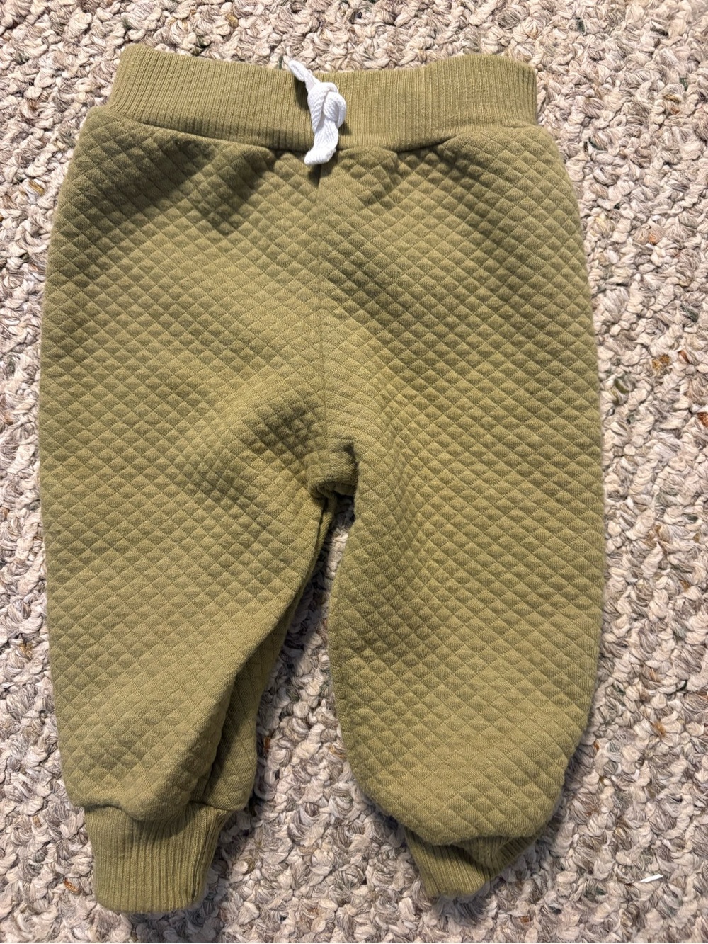 French Connection Olive Quilted Jogger Sweatpants with Drawstring, Size 6-9mo